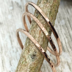 Stacking rings rose gold rings stackable hammered rings skinny dainty rings | 14ct rose gold filled skinny rings textured rose gold rings