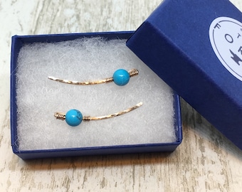 Ear climbers turquoise golden bronze ear climbers | Ear crawlers ear bar gold ear climbers, festival ready earrings boho earrings turquoise