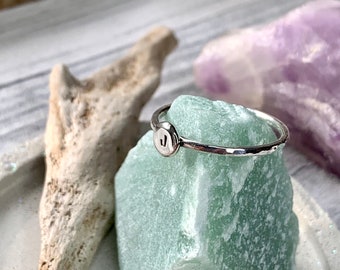 Initial ring sterling silver personalised ring, monogram pebble ring stackable, Recycled silver pebble stacking ring. silver letter ring.