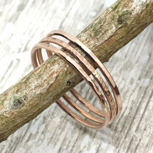 Dainty rose gold stacking rings skinny rose gold stackers. 14ct rose gold filled textured stackable rings, minimalist rose gold jewellery.