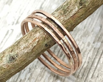 Dainty rose gold stacking rings skinny rose gold stackers. 14ct rose gold filled textured stackable rings, minimalist rose gold jewellery.