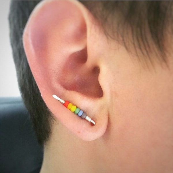 Ear climbers rainbow ear crawler sterling silver rainbow earrings LGBT jewellery LGBT gift pride jewellery rainbow ear studs rainbow ear bar