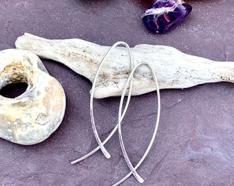 Sterling silver threader earrings - wishbone threaders. Thread through silver hoops. Minimalist jewellery. Cool earrings, simple hoops.