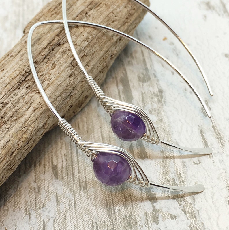 Threader Earrings Silver Amethyst Earrings Hoop Earrings Etsy UK