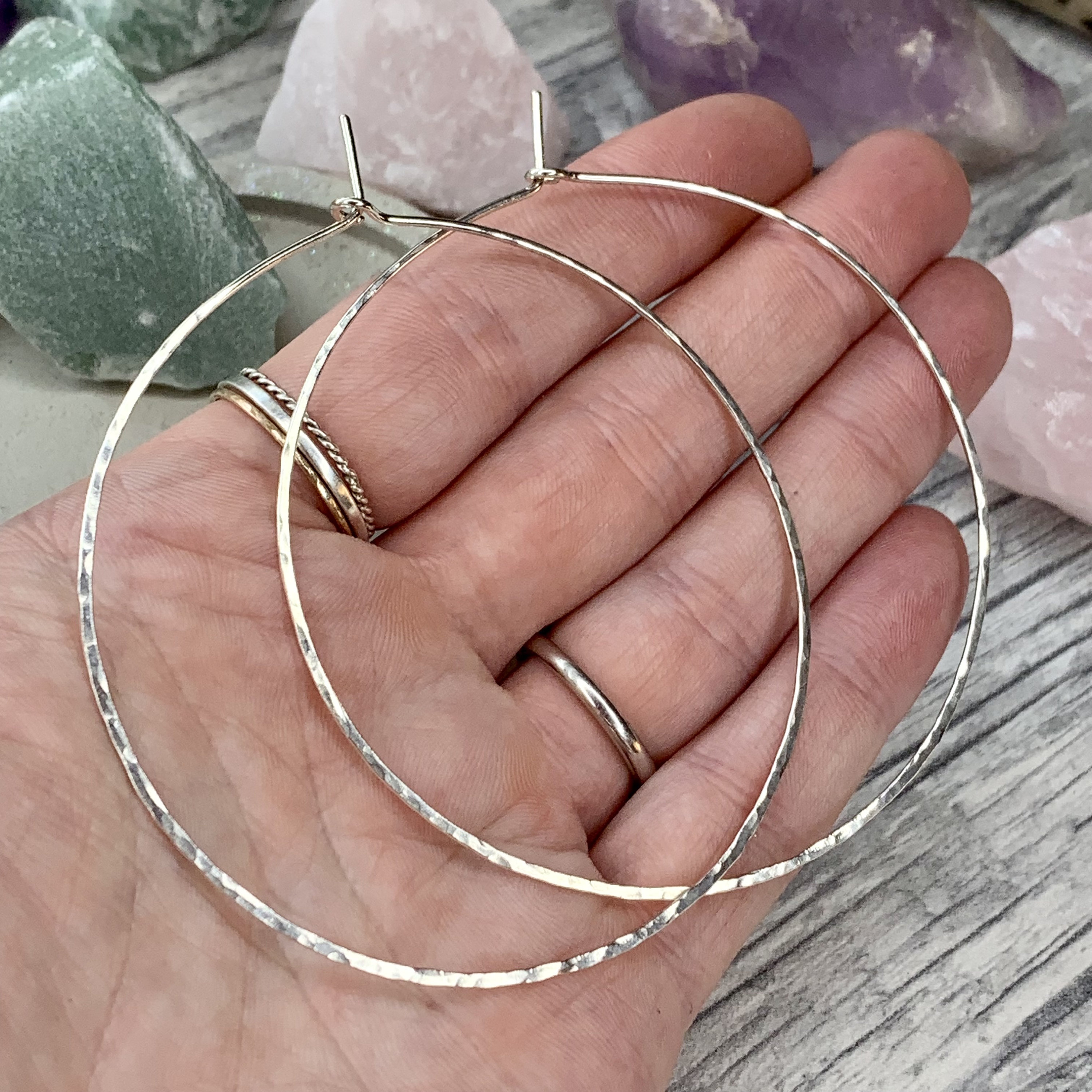 Thick Silver Hoop Earrings - Gray