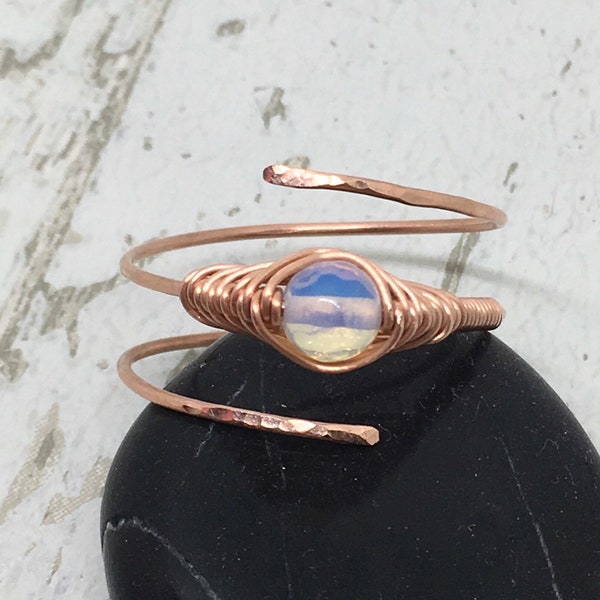 Moonstone ring wrap around ring midi ring thumb ring adjustable ring opalite moonstone hammered ring knuckle ring copper or silver options