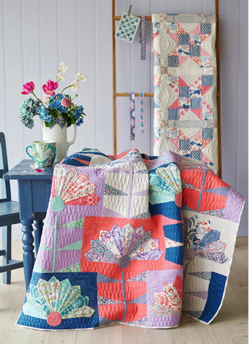 Tilda~Fan Flower Blue Quilt Kit Fan Flower Featuring LazyDays by Norwegian designer Tone Finnanger