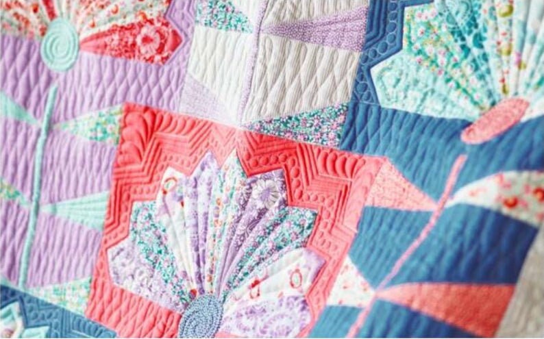 Tilda~Fan Flower Blue Quilt Kit Fan Flower Featuring LazyDays by Norwegian designer Tone Finnanger