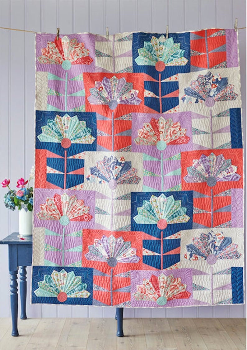 Tilda~Fan Flower Blue Quilt Kit Fan Flower Featuring LazyDays by Norwegian designer Tone Finnanger