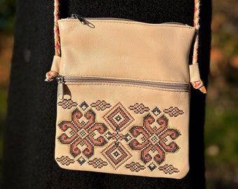 Embroidery leather messenger bag Boho bag women leather Women's clutch, Large tooled leather, crossbody bag, shoulder bag, Ukraine gift