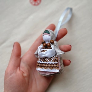 Motanka Handmade Ukrainian doll Motanka Ukrainian folk art, small Gift for Luck, OOAK, Ukraine gift, Homedecor Amulet Lucky charm hanging Pale pink-grey