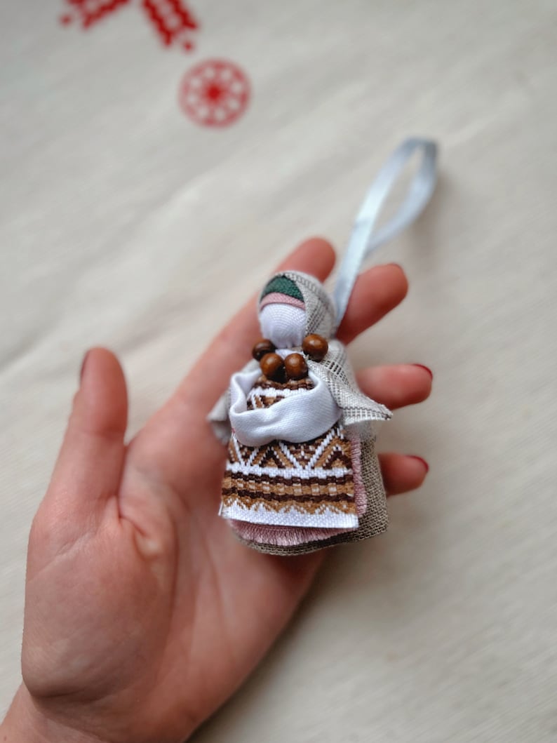 Motanka Handmade Ukrainian doll Motanka Ukrainian folk art, small Gift for Luck, OOAK, Ukraine gift, Homedecor Amulet Lucky charm hanging Pale pink-grey