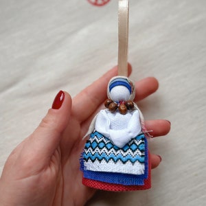 Motanka Handmade Ukrainian doll Motanka Ukrainian folk art, small Gift for Luck, OOAK, Ukraine gift, Homedecor Amulet Lucky charm hanging Blue