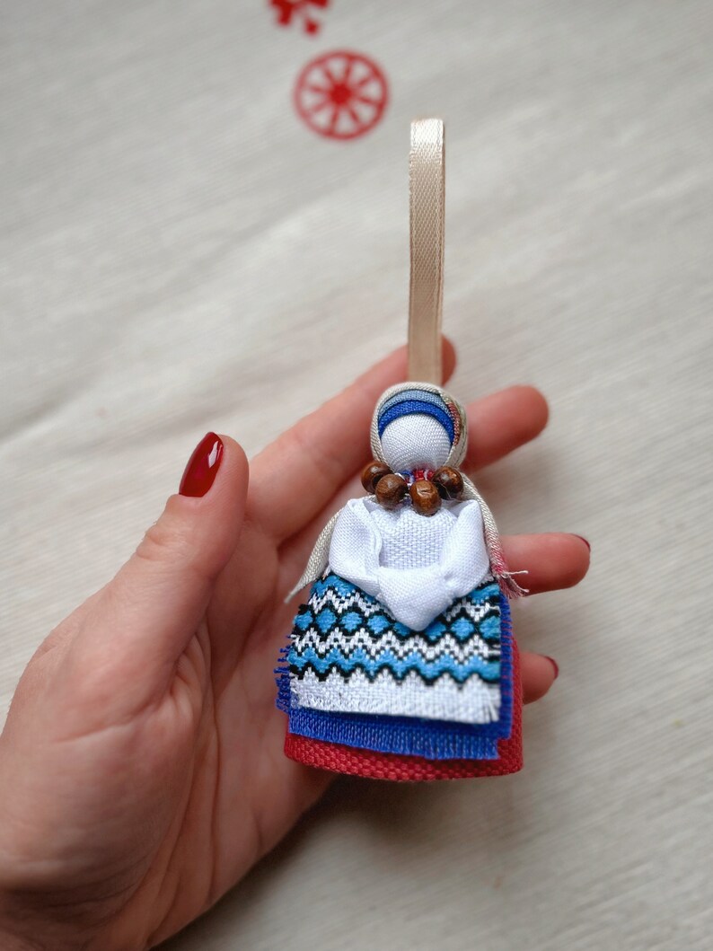 Motanka Handmade Ukrainian doll Motanka Ukrainian folk art, small Gift for Luck, OOAK, Ukraine gift, Homedecor Amulet Lucky charm hanging Blue