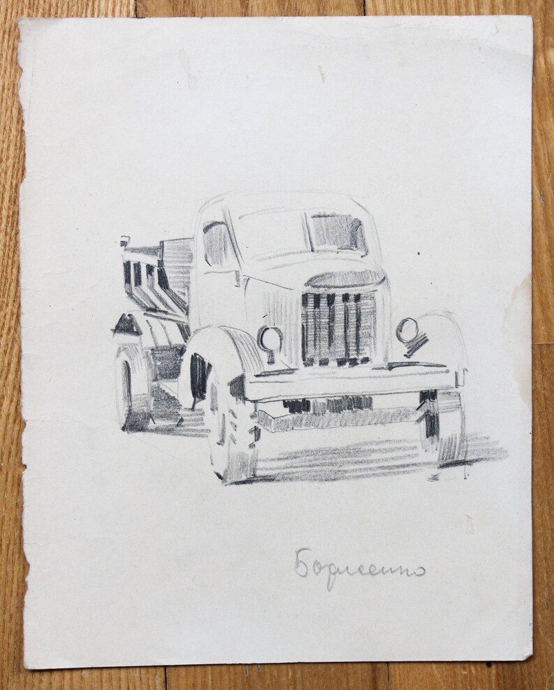 Vintage Car Famous Painter Vintage Sketch Art Deco Soviet Art Soviet Painting Car Art Vintage Art