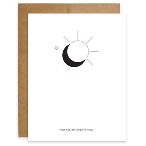 Anniversary Card, I Love You Card, Romantic Card, Birthday Card, Couples - You Are My Everything, Sun Moon Stars, Black and White