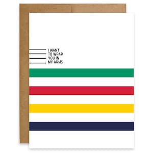 Anniversary Card, I Love You Card, Romantic Card, Birthday Card, Couples - I Want To Wrap You In My Arms, Hudson Bay Wool Blanket, Stripes