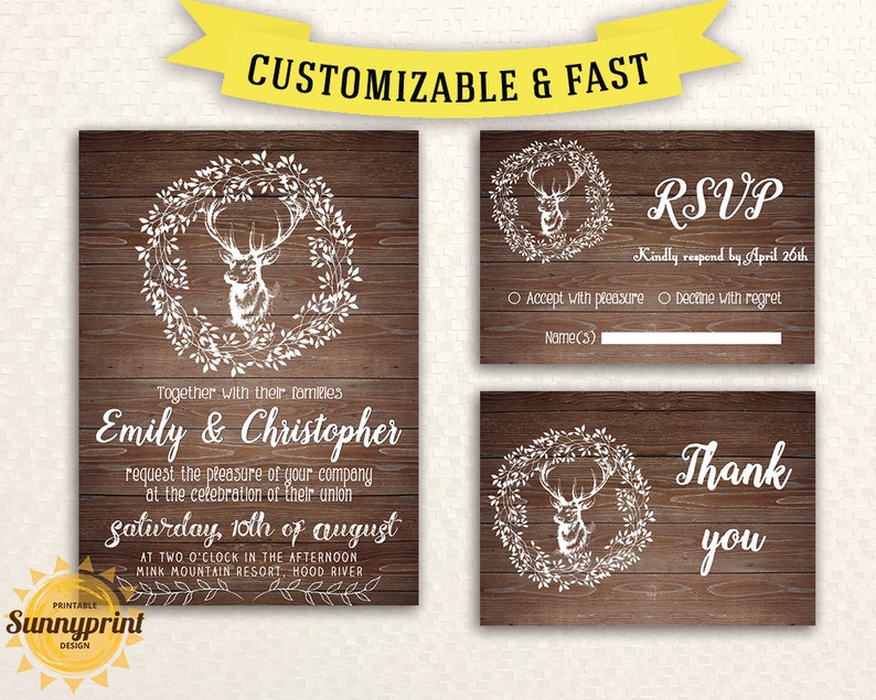 Wedding invitation template rustic Printable rustic wood invite Rustic wedding invitation template Wedding invite template