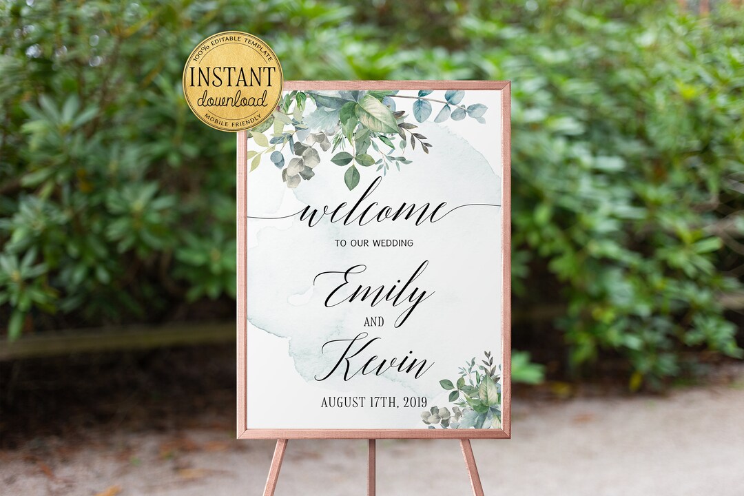 Greenery Welcome Sign Wedding | Printable Welcome Wedding Sign ...