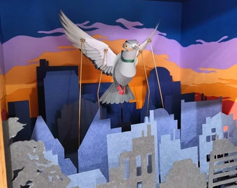 City Dweller. Hand-Cranked Paper-cut Kinetic Pigeon Sculpture.