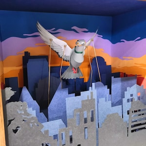 City Dweller. Hand-Cranked Paper-cut Kinetic Pigeon Sculpture.