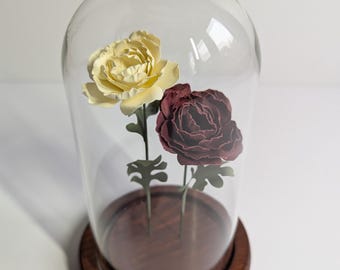 Doubly Ranunculus. Paper cut Flower Bell Jar