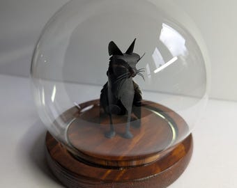Salem. Paper-cut Cat Bell Jar Sculpture.
