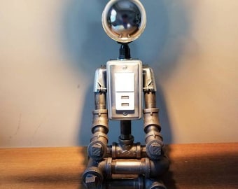 The Meditator Industrial Pipe Robot Lamp with USB ports