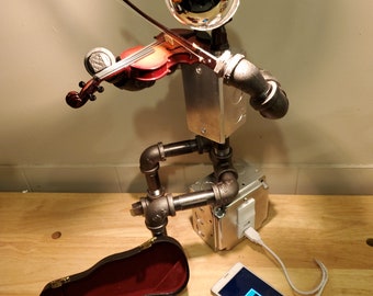 Violinist Robot Lamp with USB Ports and Edison Bulb