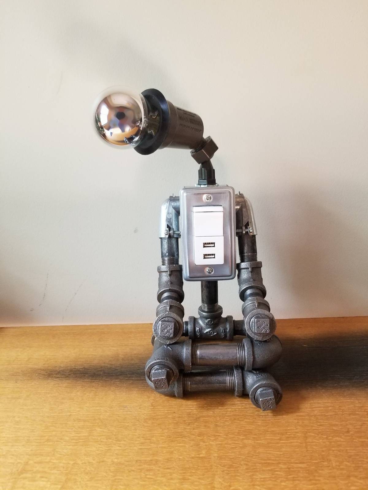 The Meditator Industrial Pipe Robot Lamp with USB ports Etsy