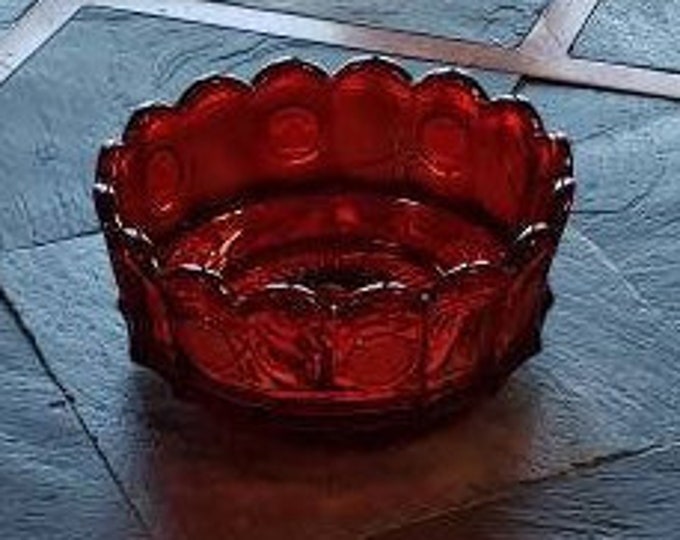 Vintage red glass candy dish fruit bowl ruby red coin glass bowl