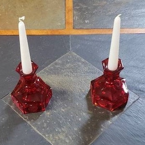 Vintage Red Glass Candle Holders, Heavy Red Candle Bases, Red Coin Candle Stick Holders, Romantic Candle Holders, Christmas Candle Holders