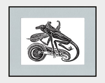 A Lizard on a Comet Small Original Artwork Small Ink Painting For Living Room Wall Art Black and White Animal Minimalist Wall Artwork