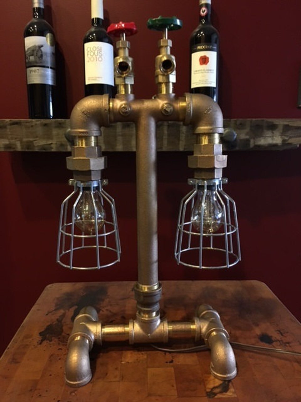 FQI0014 Red Brass Pipe Lamp Double Light Vintage Style Etsy