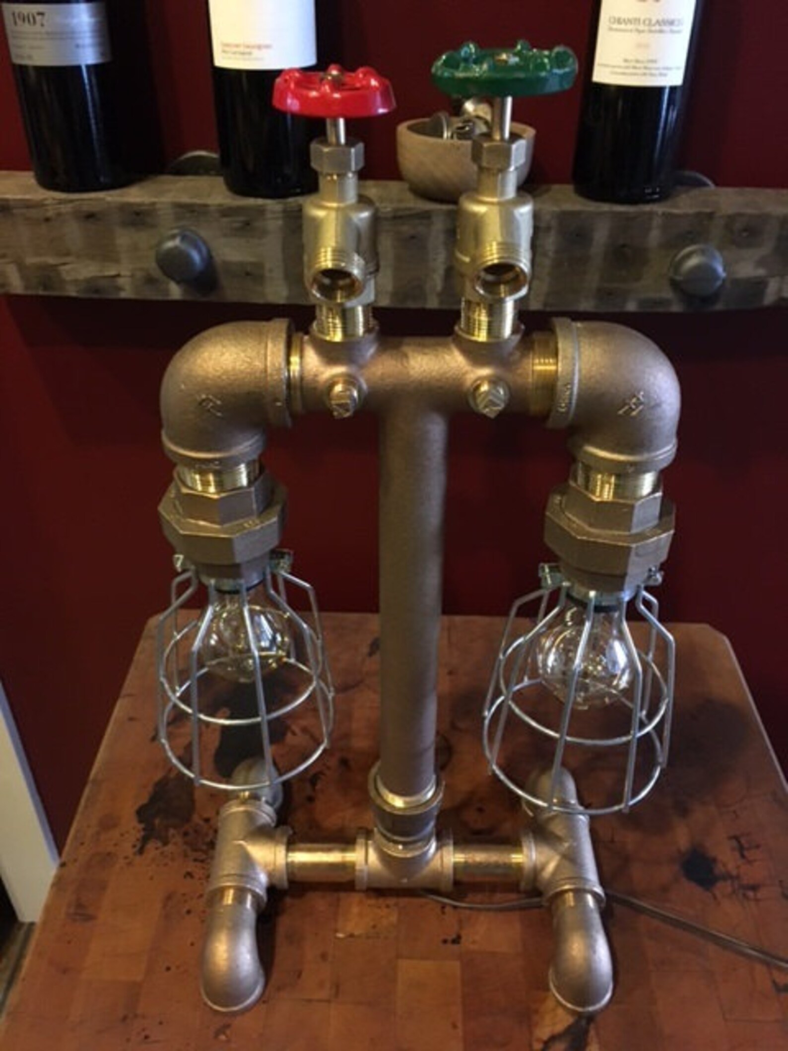 FQI0014 Red Brass Pipe Lamp Double Light Vintage Style Etsy