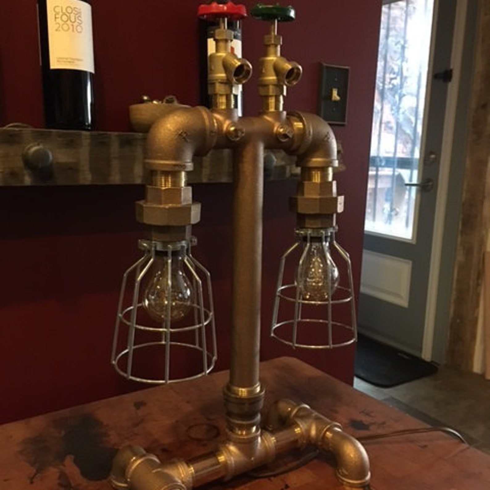 FQI0014 Red Brass Pipe Lamp Double Light Vintage Style Etsy