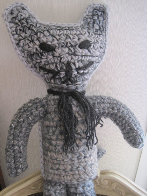 Doudou crochet en laine Chat vintage réalisé main laine et rembourrage  grande taille -  France