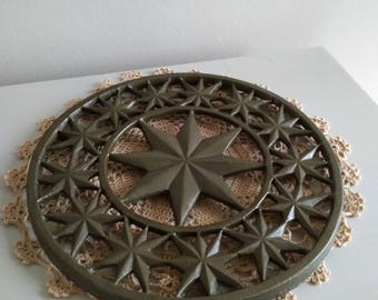 Trivet star pattern etched and painted cast iron colorless or flower pot trivet