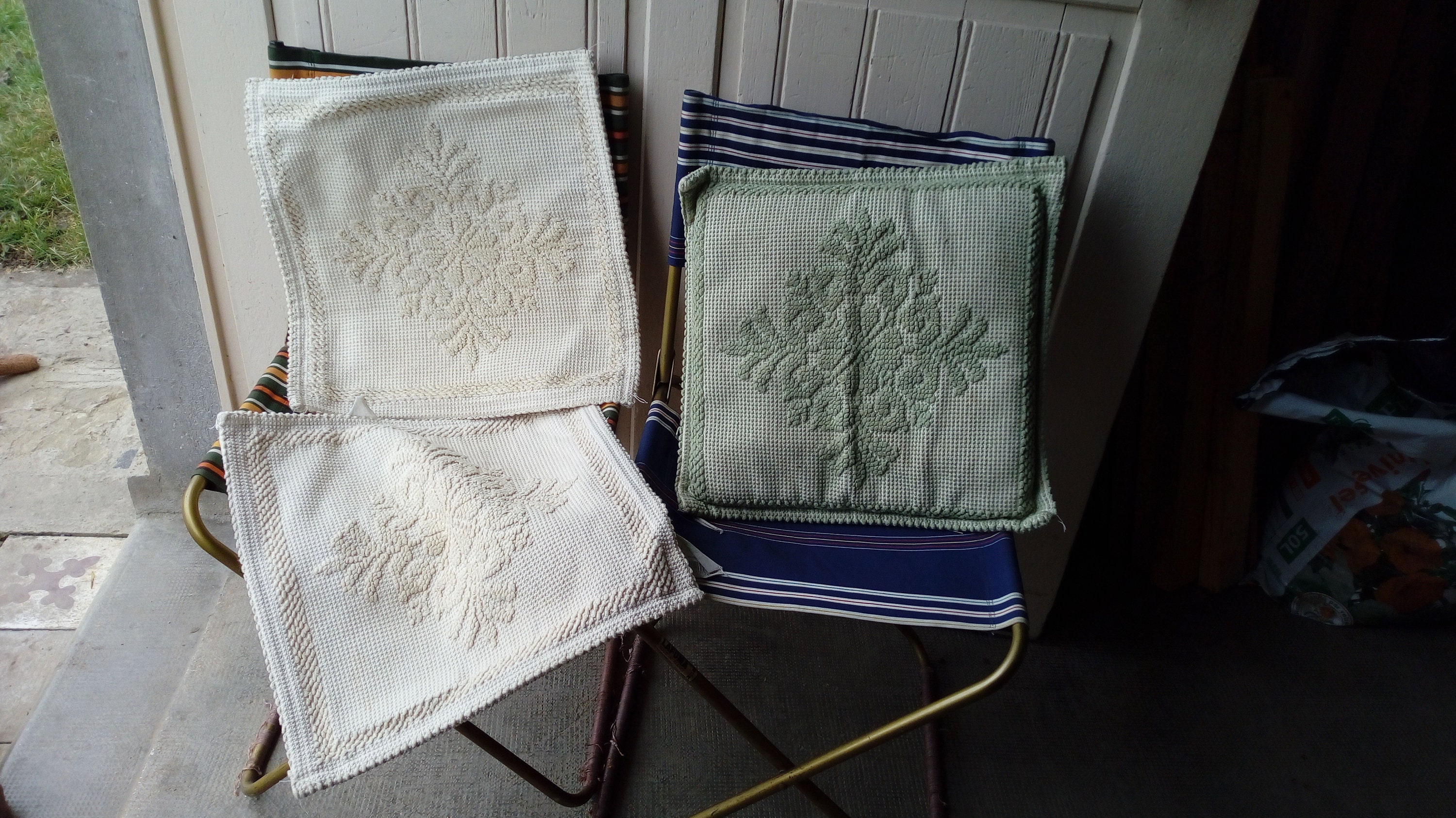 Lot de 3 Housses Coussins Blanc Crème et Vert Clair, Artisanat Sardaigne 100% Coton avec Fermeture É