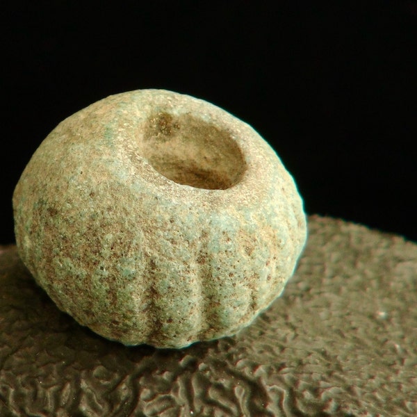 Ancient excavated Roman Melon faience bead (1st to 2nd century AD): IS 75