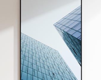 Minimalist Architecture Photo Print, Modern Glass Building Wall Art, Blue Nordic Design, Contemporary Urban Photography, Reykjavik