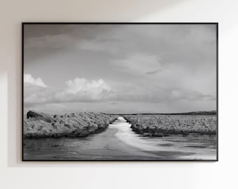 Black and White Iceland Landscape Photo Print, Minimalist Nature Wall Art, Nordic Scenic Photography, 'Into Stillness'