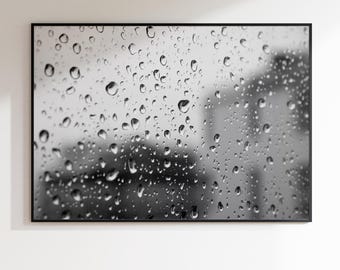 Abstract Black and White Rain Photography Print, Minimalist Texture Wall Art, Modern Neutral Decor, Nordic Fine Art Photo, 'Soft Noise'