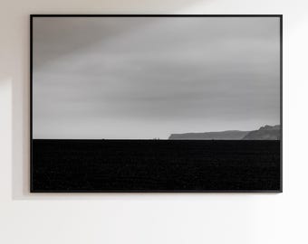 Minimalist Black and White Seascape Print, Iceland Coastal Landscape, Modern Abstract Wall Art, Nordic Minimal Photography, 'Openness'