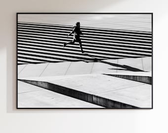 Minimalist Black and White Architecture Photo – Freedom, Tallinn Street Photography Print, Modern Nordic Wall Art, Urban Minimal Poster