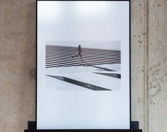 Freedom Square, Black And White Street Photography, City Photo, Wall Art, Monochrome, Fine Art, Minimal, Jump, Running Girl, Tallinn Estonia