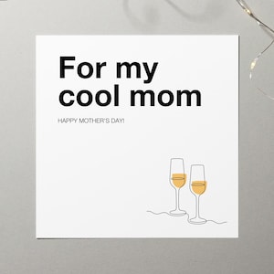 Tarjeta del Día de la Madre: Copas de champán, Tarjeta cuadrada minimalista, Descarga instantánea, Feliz Día de la Madre minimalista