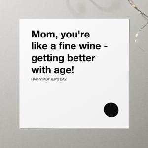 Carte pour maman, carte drôle de fête des mères, bon vin pour maman, carte minimaliste imprimable, téléchargement immédiat, carte simple noir et blanc de bonne fête des mères