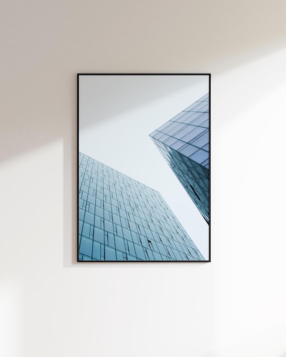 Minimalist Architecture Photo Print, Modern Glass Building Wall Art, Blue Nordic Design, Contemporary Urban Photography, Reykjavik