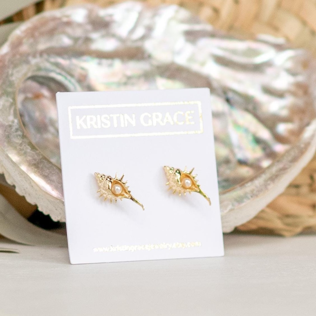 Pearl Shell Studs, Spiked Conch, Elegant, Special Occasion, Beach ...